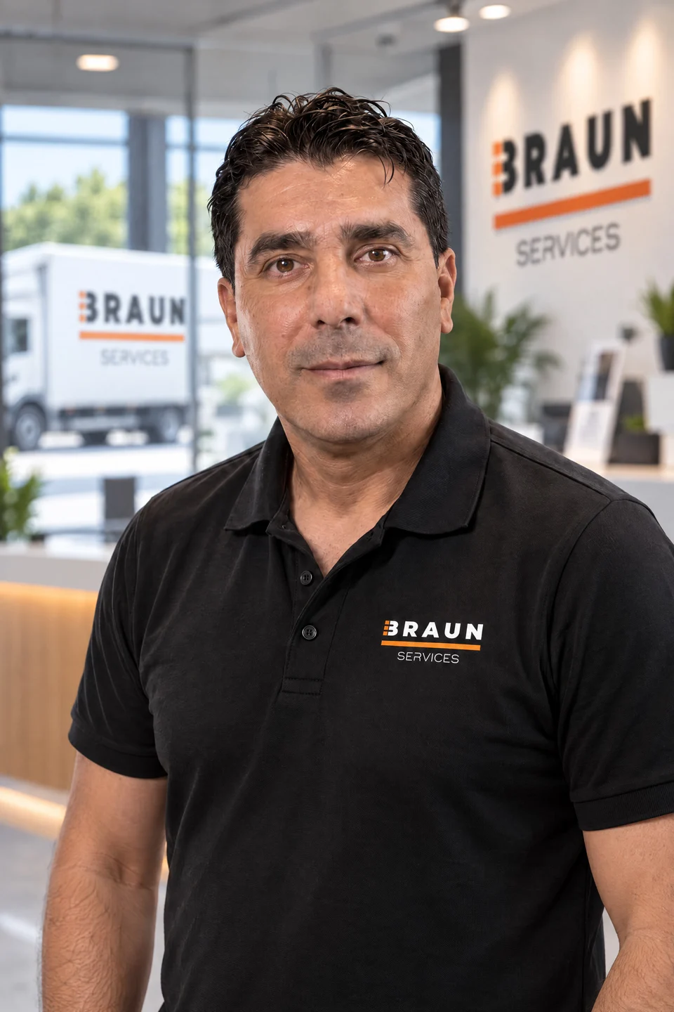 Ghafur Asad, Geschäftsführer von BRAUN Services, im Firmenbüro.
